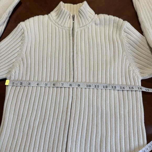 Vintage 90s Ralph Lauren Sweater Womens Sz L Full Zip Off White Mock Neck Ribbed - Picture 7 of 15